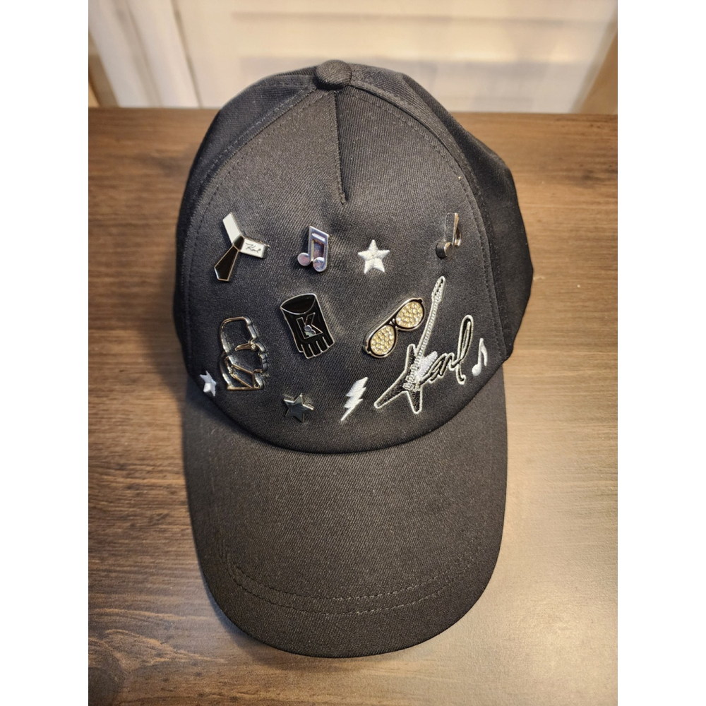 Karl Lagerfeld Rock and Roll Embellished Baseball Hat Cap Beanie - Black - Picture 6 of 16